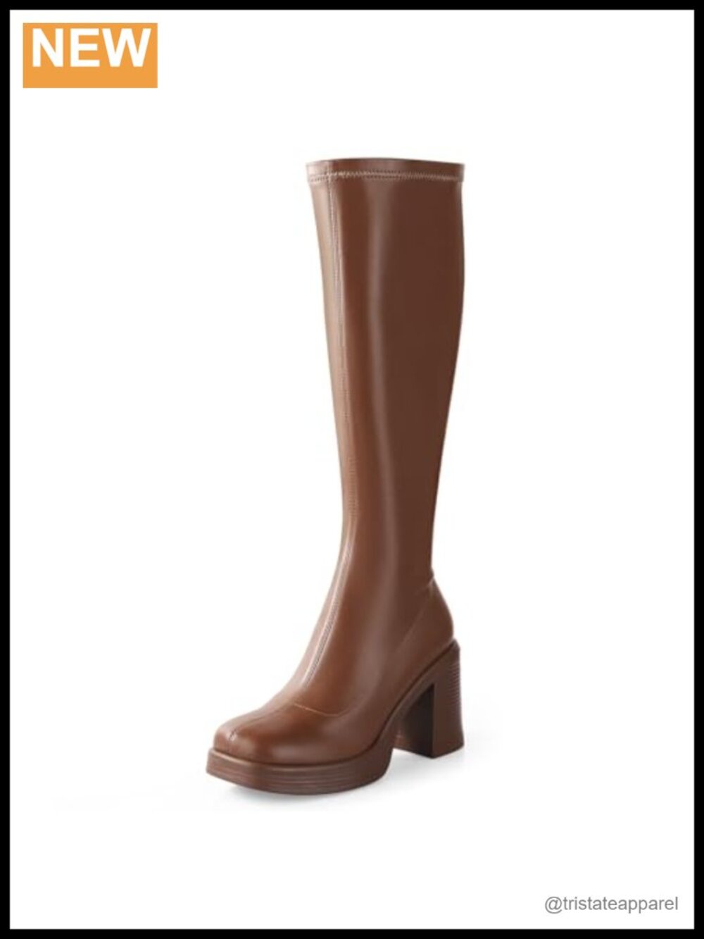 Women's Knee High Gogo Boots Chunky Platform Heel Side Zip Square Toe PU Leather